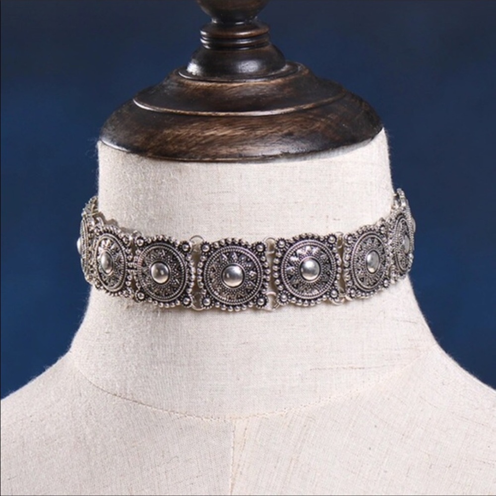 Y2K Hot Boho Choker Silver Necklace statement - Picture 3 of 5